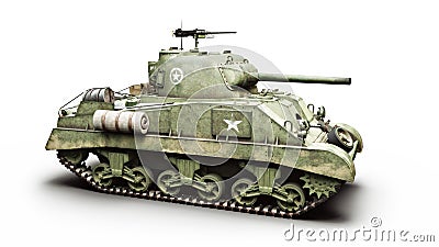 Vintage American World War 2 armored medium combat tank on a white background. WWII Stock Photo