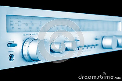 Vintage amplifier and tuner in blue Stock Photo