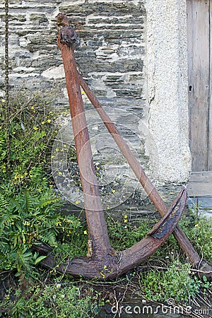 VINTAGE ANCHOR PADSTOW HARBOR Stock Photo