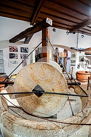 Vintage Ancient italian olive oil machine used to make oil, oil mill Editorial Stock Photo