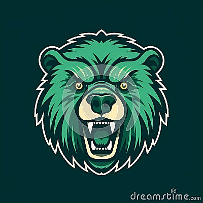 Vintage Angry Green Bear Logo With Multilayered Realism Cartoon Illustration