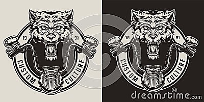 Vintage angry wolf biker mascot badge Vector Illustration