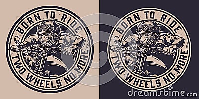 Vintage animal motorcyclist round label Vector Illustration