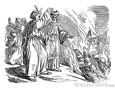 Vintage Drawing of Biblical Story of Israelites and Rebellion Against Moses and Aaron Vector Illustration