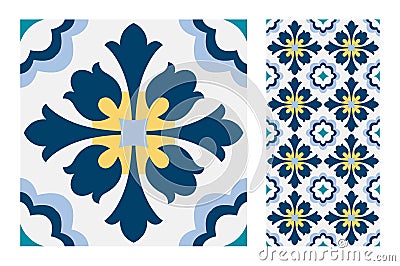 Vintage antique Portuguese seamless design patterns tiles in Vector illustration Vector Illustration