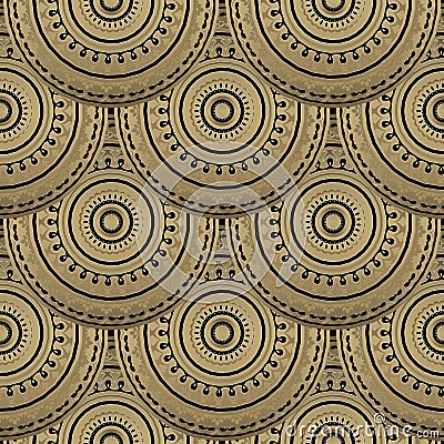 Vintage antique style gold deco seamless pattern. Ornamental round golden mandalas background. Luxury repeat decorative Vector Illustration