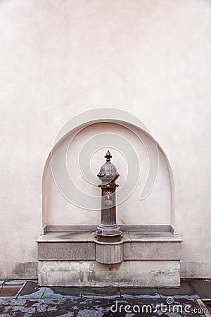 Vintage Arabic metallic water fountain in Doha, Qatar. Stock Photo