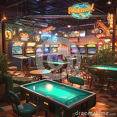 Vintage Arcade Ambiance, Perfect for Nostalgic Gaming Scenes Stock Photo