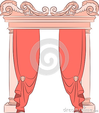 The vintage arch with curtain. Vector Illustration