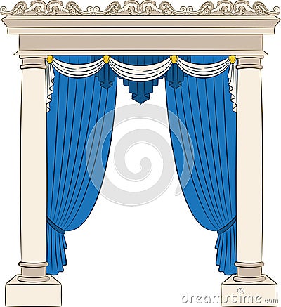 The vintage arch with curtain. Vector Illustration