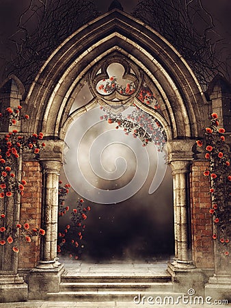 Vintage arch with rose vines Stock Photo