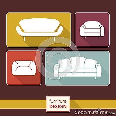 Vintage armchair and sofa icons set. Loft furniture concept Vector Illustration