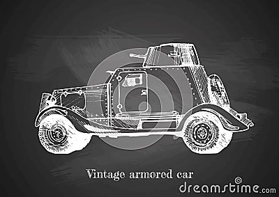 Vintage armored car on blackboard Vector Illustration