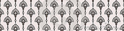 Vintage art deco jewel motif banner. Vector seamless border pattern. Stylised 1920s style geometric flourish damask background. Stock Photo