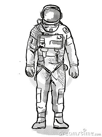 Vintage Astronaut or Spaceman Cartoon Retro Drawing Stock Photo