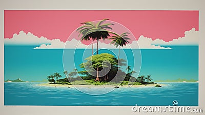 Vintage Atoll 1970s Screen Printed Color Blocking Stock Photo