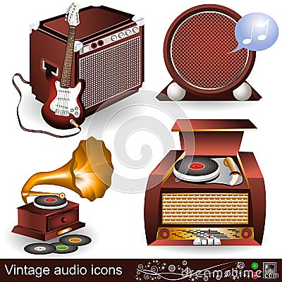 Vintage audio icons 1 Vector Illustration