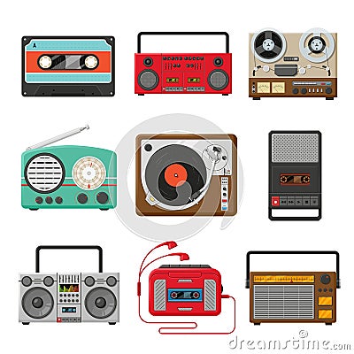 Vintage audio music and sound recorders set Vector Illustration