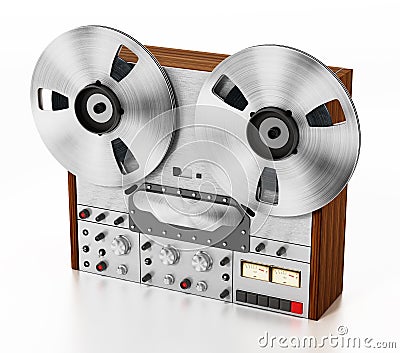 Vintage audio recording machine isolated on white background. 3D illustration Cartoon Illustration