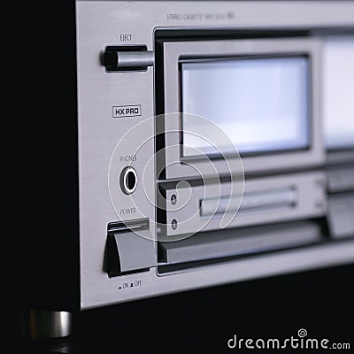 Vintage audio stereo rack with cassette tape deck receiver and s Stock Photo