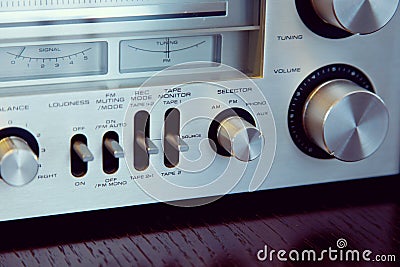Vintage Audio Stereo Receiver Front Panel Controls Stock Photo