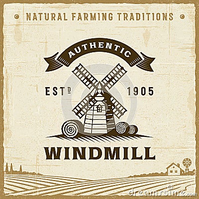 Vintage Authentic Windmill Label Vector Illustration