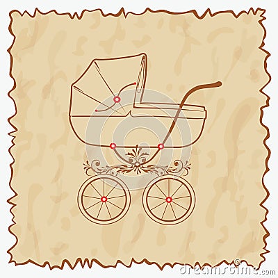 Vintage baby carriage. Vector Illustration