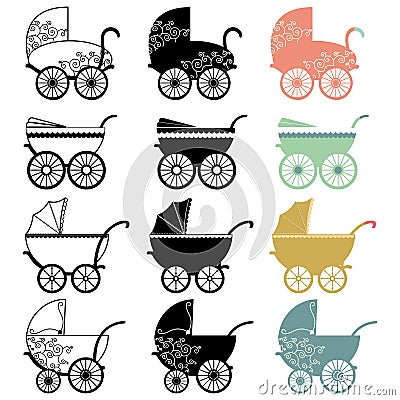 Vintage Baby Carriage Vector Illustration