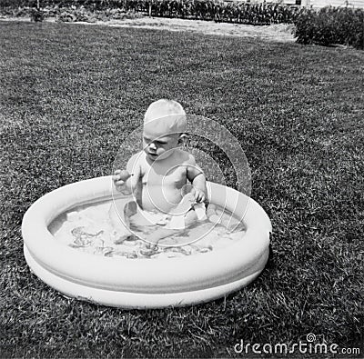 Vintage Baby Picture Swimmg Pool Stock Photo