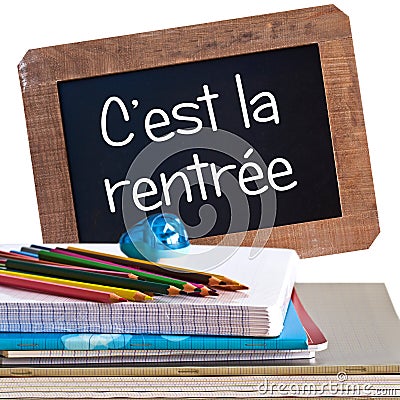 Vintage backboard rentree and school supplies Stock Photo