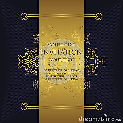 Vintage background with antique luxury gold frame Vector Illustration