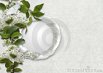 Vintage background with frame and bird cherry Stock Photo