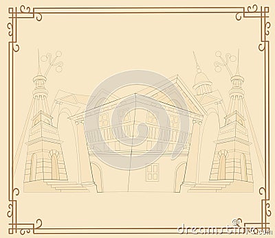 Vintage background with french architecture on white ba Vector Illustration