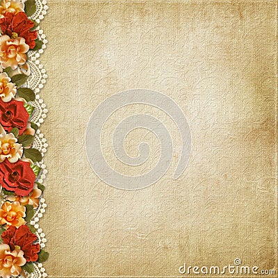 Vintage background with gorgeous flowers and lace Stock Photo