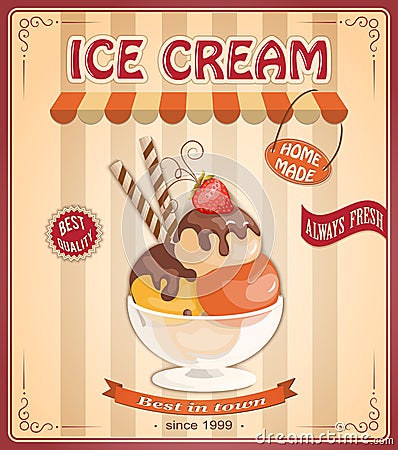 Vintage background with home made ice cream Vector Illustration