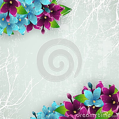 Vintage Background With Lilac Flowers Vector Illustration