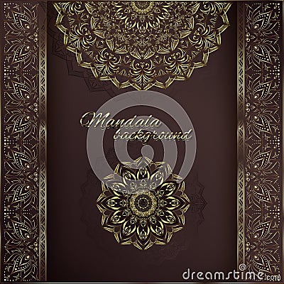 Vintage background mandala card with golden lace ornaments and art deco floral decorative elements Vector Illustration