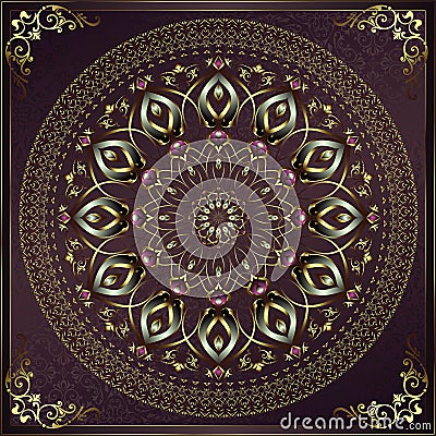 Vintage background mandala card with golden lace ornaments and art deco floral decorative elements Vector Illustration