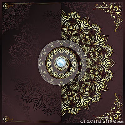 Vintage background mandala card with golden lace ornaments and art deco floral decorative elements Vector Illustration