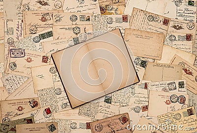 Vintage background with old handwritten post cards Editorial Stock Photo