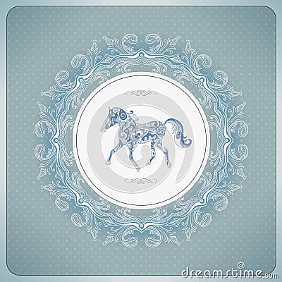 Vintage background with ornamental horse Vector Illustration