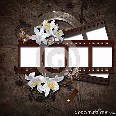 Vintage background with photo-frame and film strip Stock Photo