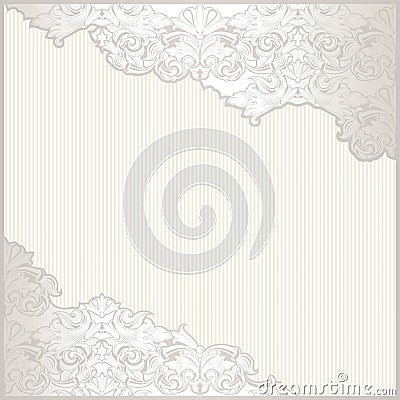 Vintage background with place for text. White, elegant, luxury with pearl-silver shining and baroque ornament Vector Illustration