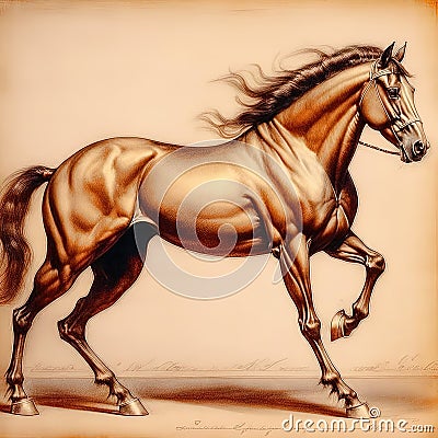 Vintage background in the style of a pencil drawing of a galloping horse Stock Photo