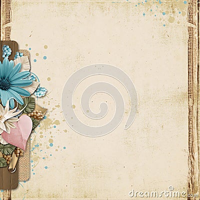Vintage background with turquoise flowers and heart Stock Photo