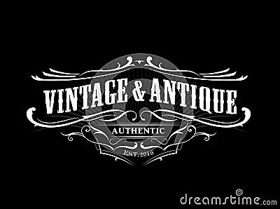 Vintage badge border western antique frame label engraving retro Vector Illustration