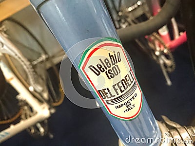 Vintage badge of the Italian bike dealer Del Fedele Editorial Stock Photo