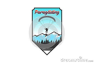 Vintage Badge of Mountain Skydiving Paragliding Sport Club Logo Vector Illustration