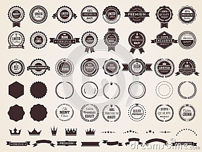 Vintage badges. Emblem premium luxury logo in retro style arrows frames vector template badges collection Vector Illustration