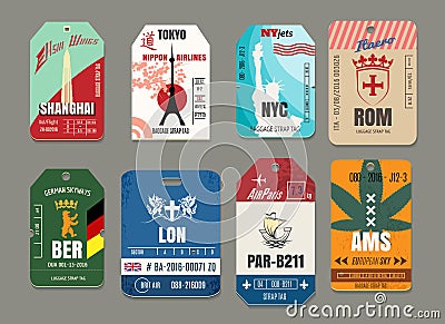 Vintage baggage or luggage vector paper tags set Vector Illustration